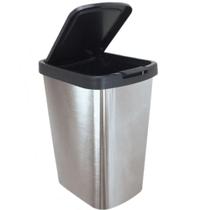 Lixeira Cesto de Lixo Quadrado 09 Litros Plástica Tipo Inox com Tampa Botão Click - Arqplast