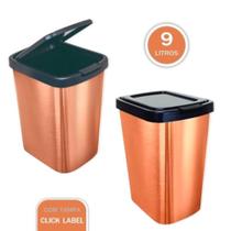 Lixeira Cesto Lixo 9 Litros Bronze c/ Tampa Click Label