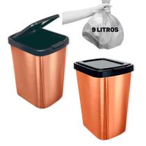 Lixeira Cesto Lixo 9 Litros Tampa Click Label Bronze