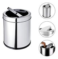 Lixeira Cesto Lixo Inox 5 Litros Tampa Basculante Redonda Powermaid