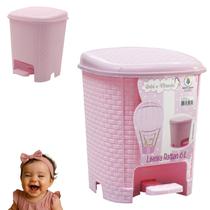 Lixeira Cesto Mamae Bebe Rattan 6 Litros Fralda Rosa Oferta