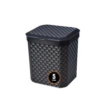 Lixeira Cesto Rattan 5 Litros Preta Com Tampa Para Cozinha Banheiro Escritório
