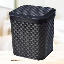 Lixeira Cesto Rattan De 5 Litros Preto Com Tampa Lixo de Pia Rattan Preta Plastico 5lts Escritorio Quarto Banheiro Cozin