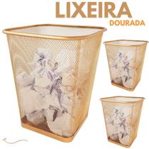 Lixeira Cesto Retangular Dourado Ouro 12L Lixo Lixeirinha