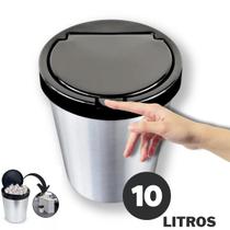 Lixeira Cesto Tipo Inox Com Tampa Click 10 Litros Prata Luxo Banheiro Cozinha Quarto Escritório