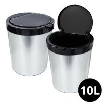 Lixeira Cesto Tipo Inox Com Tampa Click 10 Litros Prata Luxo Banheiro Cozinha Quarto Escritório