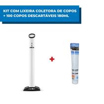 Lixeira Coletora P/Copos + Copo PP 180ml Branco 100 Unidades
