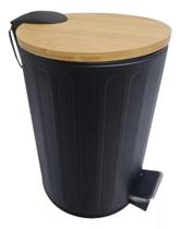 Lixeira Com Balde E Pedal 5 Litros Tampa De Bambu Wincy - Preto