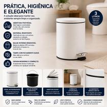 Lixeira Com Pedal 3 Litros Aço Branco Matte Multiuso Lixeira Com Pedal 3 Litros Aço Branco Matte Multiuso
