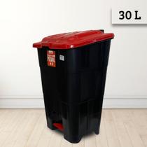 Lixeira com Pedal 30 litros Seletiva Plástico Vermelha Reforçada Luxo Plastica Condominio Sitio Casa