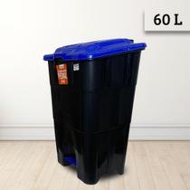 Lixeira com Pedal 60 litros Seletiva Papel Azul Reforçada Luxo Plastica Condominio Sitio Casa Sala
