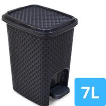 Lixeira Com Pedal 7 litros Rattan para Banheiro Cozinha Escritório Plástico Preta Lixeira Com Pedal 7 litros Rattan para Banheiro Cozinha Escritório Plástico Preta