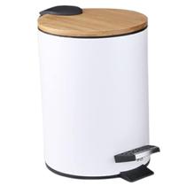 Lixeira Com Pedal Cesto De Lixo Tampa De Bambu 5 Litros Luxo Cozinha Banheiro