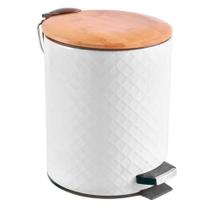 Lixeira Com Pedal Cesto De Lixo Tampa De Bambu 5 Litros Luxo Cozinha Banheiro