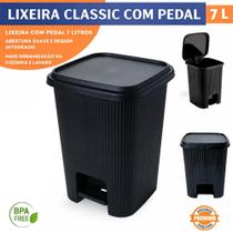 Lixeira com Pedal Classic 7L Plasútil Preta Banheiro Cozinha Compacta Resistente