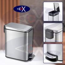 Lixeira Com Pedal de Inox Retangular Slim 5 Litros Fechamento Suave Casa Escritório Banheiro