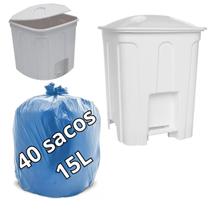 Lixeira Com Pedal e Tampa 15L Branca + 40UN de Saco de Lixo