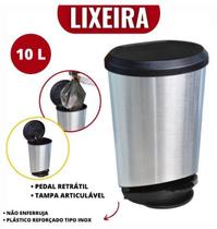 Lixeira Com Pedal e Tampa Label 10 litros Inox Cozinha Escritório Banheiro