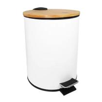 Lixeira Com Pedal Metal E Tampa De Bambu Preta Branca 5l Lixeira Com Pedal Metal E Tampa De Bambu Preta Branca 5l
