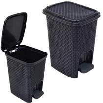 lixeira com pedal retrátil de plástico retangular rattan preto 7L - ARQPLAST