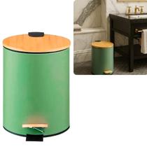 Lixeira Com Pedal Tampa De Bambu 12 Litros Cesto De Lixo Casa Decoração Lavanderia Cozinha Banheiro Lavabo Grande
