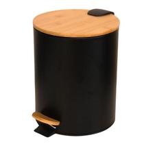 Lixeira com Pedal Tampa de Bambu Soft Preto 5L/12L Compacta Banheiro Cozinha Escritório - Paramount