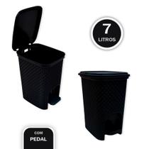 Lixeira com Pedal Trama Rattan 7 litros Preta LIxo Banheiro Lavabo Cozinha Lavanderia