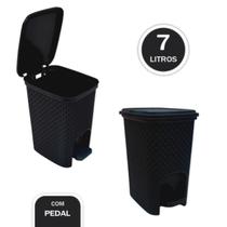 Lixeira Com Pedal Trama Rattan Preta Capacidade 7 Litros