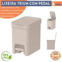 Lixeira com pedal Trium Para Cozinha banheiro escritório OU 6 Litros lavabo Compacta Com anel oculta saco cor bege Com Tampa Resistente