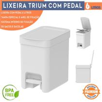 Lixeira com pedal Trium Para Cozinha banheiro escritório OU 6 Litros lavabo Compacta Com anel oculta saco cor branco Com Tampa Resistente