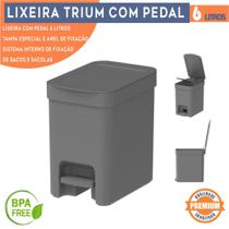 Lixeira com pedal Trium Para Cozinha banheiro escritório OU 6 Litros lavabo Compacta Com anel oculta saco cor chumbo Com Tampa Resistente