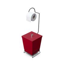 Lixeira com Suporte de Papel Higiênico em Aço Preto - Stolf Lixeira com Suporte de Papel Higiênico em Aço Preto - Stolf