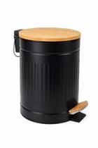 Lixeira Com Tampa e Pedal De Bambu 12 Litros Fluted 25x37cm Jolitex - Preta