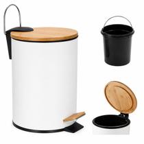 Lixeira Cozinha Banheiro Grande Pedal Bambu Branca 20L Lixeira Cozinha Banheiro Grande Pedal Bambu Branca 20L