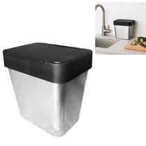 Lixeira Cozinha Label Inox Cesto De Pia Lixo 2,5L Tampa Plastico Metalizado Multiuso Casa Consultorio Compacta
