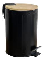 Lixeira de Aço c/ Tampa Bambu Basic Preto 5 Litros - Mek Lixeira de Aço c/ Tampa Bambu Basic Preto 5 Litros - Mek