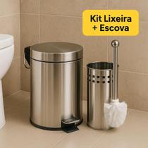 Lixeira de Aço Inox 3 Litros com Escova Sanitária e Suporte