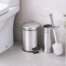 Lixeira de Aço Inox com pedal 3 Litros com Escova Sanitária e Suporte em inox