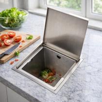 Lixeira de Embutir Aço Inox 304 Escovado Resistente 4 Litros Tampa Articulada Removível Bancada de Cozinha Gourmet