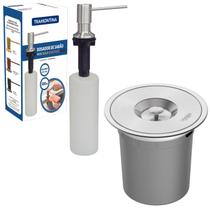 Lixeira de Embutir Tramontina Clean Round em Aço Inox Escovado 5 L e Dosador Dispenser de Sabão Tramontina Embutido Inox