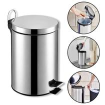 Lixeira de Inox 12 Litros Com Pedal e Cesto Balde Interno Plástico Com Alça Banheiro Cozinha Grande