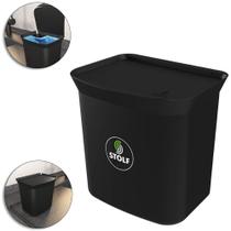 Lixeira De Pia De Plástico Retangular Smart Com Tampa Branca/Preto 2,5L