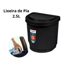 Lixeira de Pia Multiuso Cozinha Plástico Resistente Sanremo 2,5L Abertura Manual Cor Preta