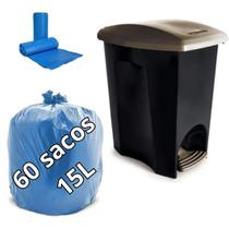 Lixeira de Plástico Com Pedal 14L + 60UN Saco de Lixo Azul Lixeira de Plástico Com Pedal 14L + 60UN Saco de Lixo Azul