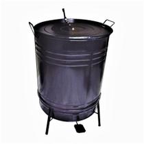 Lixeira De Tambor Em Aço Com Suporte Pedal Preta 70 Litros