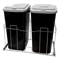 Lixeira deslizante dupla cesto 30l tampa click 576x535x350 preto