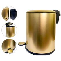 Lixeira Dourada Gold Inox C/pedal Para Banheiro Cesto Lixo