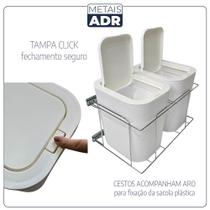 Lixeira Dupla Aramada 24 Litros Preta Fixa Lateral Branca Tampa Click