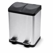 Lixeira Dupla Inox 30 Litros Pedal Coleta Seletiva Reciclagem Cozinha Banheiro Dois Compartimentos B Lixeira Dupla Inox 30 Litros Pedal Coleta Seletiva Reciclagem Cozinha Banheiro Dois Compartimentos B