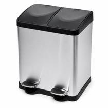 Lixeira Dupla Inox com Pedais 30 Litros, Prata com Pedal e 2 Baldes Removíveis para Coleta Seletiva Lixeira Dupla Inox com Pedais 30 Litros, Prata com Pedal e 2 Baldes Removíveis para Coleta Seletiva